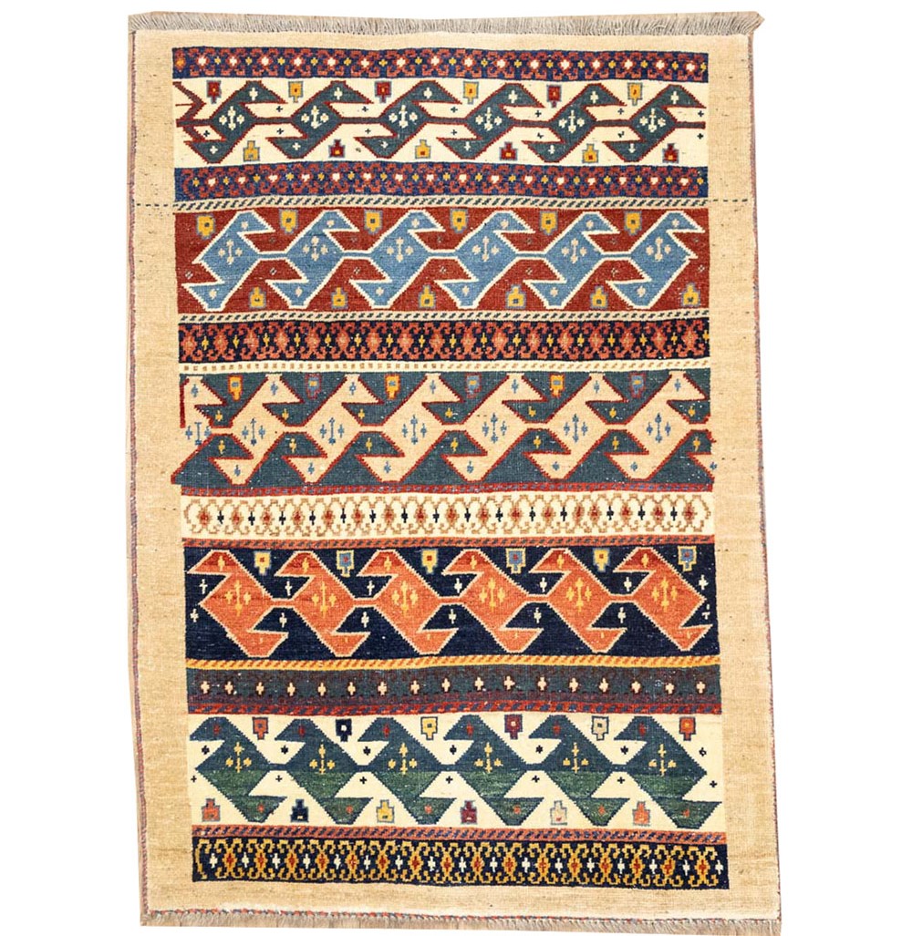 3'5x4'10 Hand Knotted Tribal Striped Oriental Wool Rug - Image 2