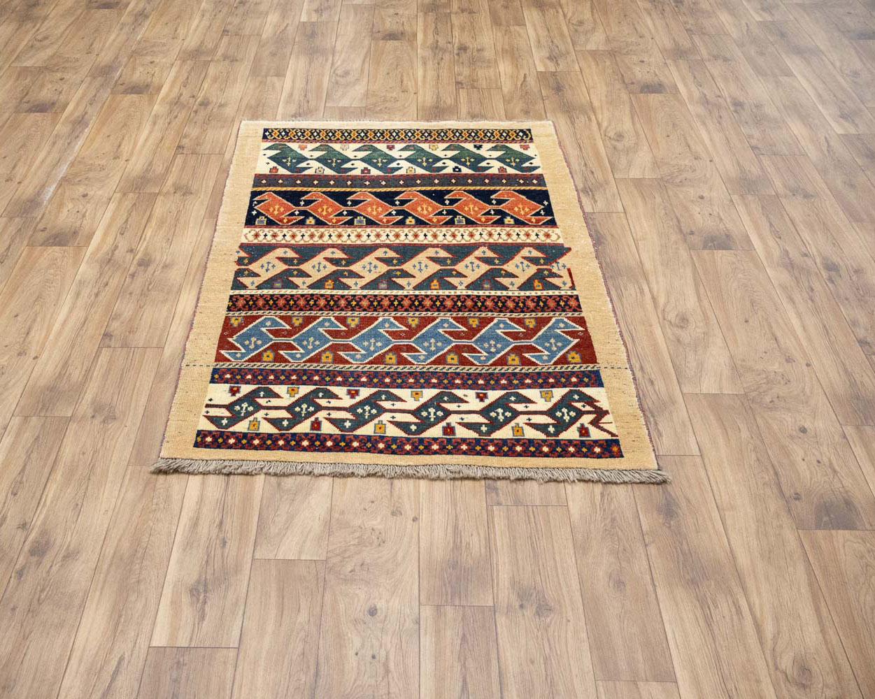3'5x4'10 Hand Knotted Tribal Striped Oriental Wool Rug - Image 3