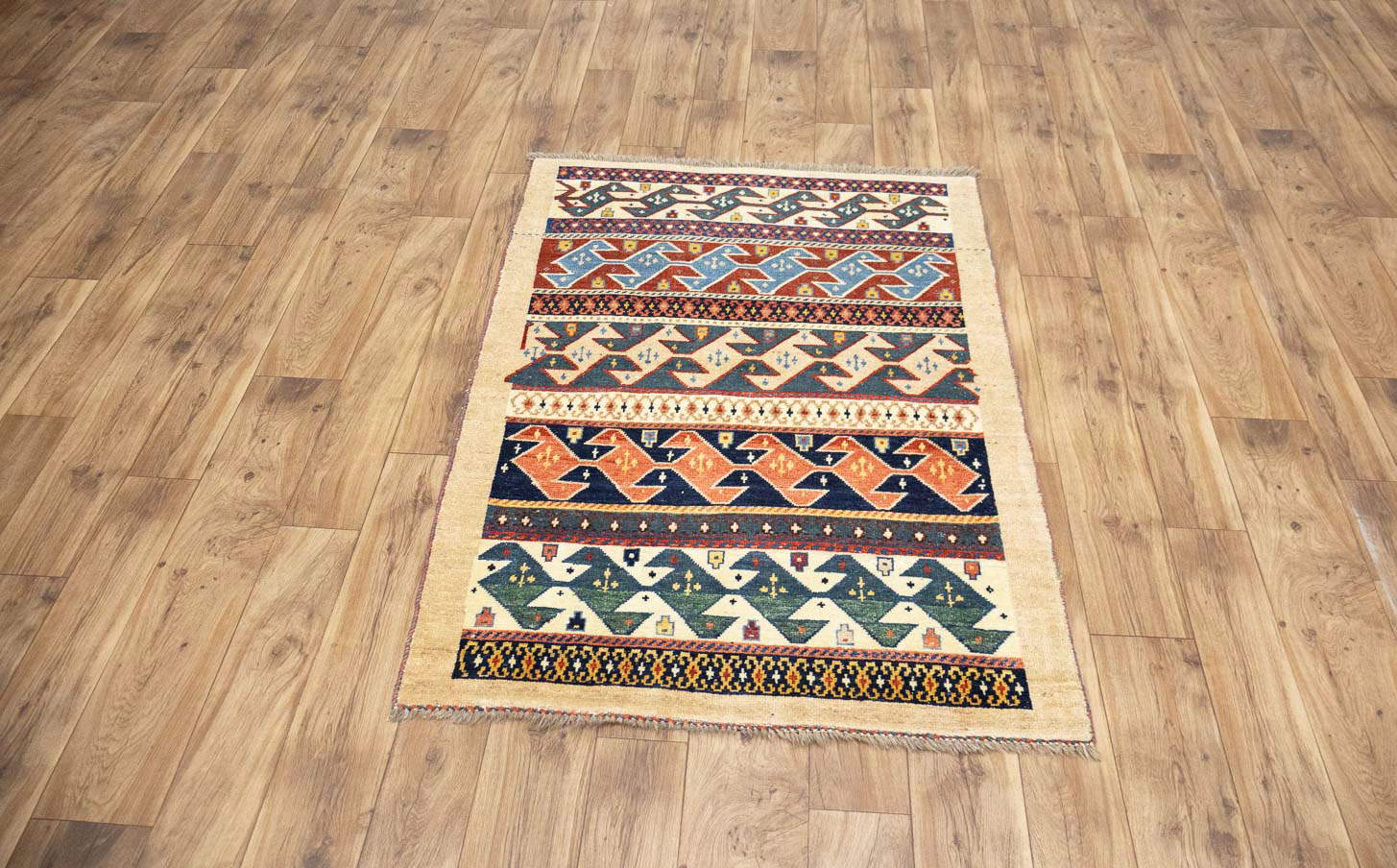 3'5x4'10 Hand Knotted Tribal Striped Oriental Wool Rug - Image 12