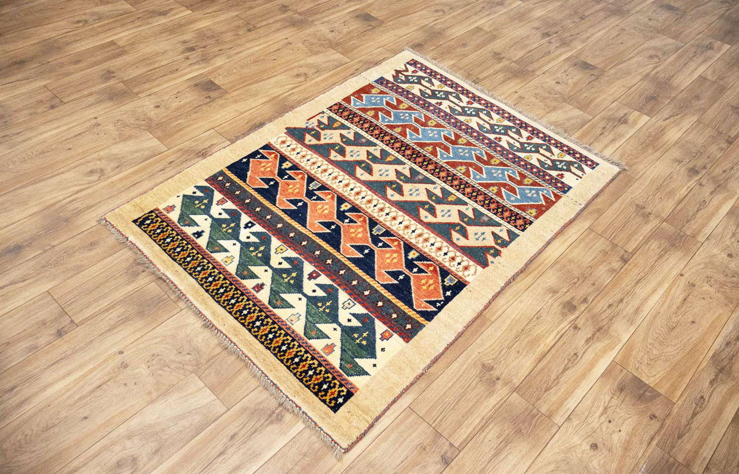 3'5x4'10 Hand Knotted Tribal Striped Oriental Wool Rug - Image 13