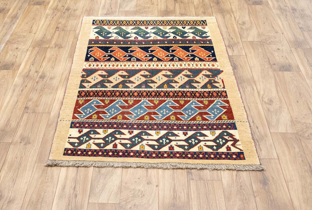 3'5x4'10 Hand Knotted Tribal Striped Oriental Wool Rug - Image 4