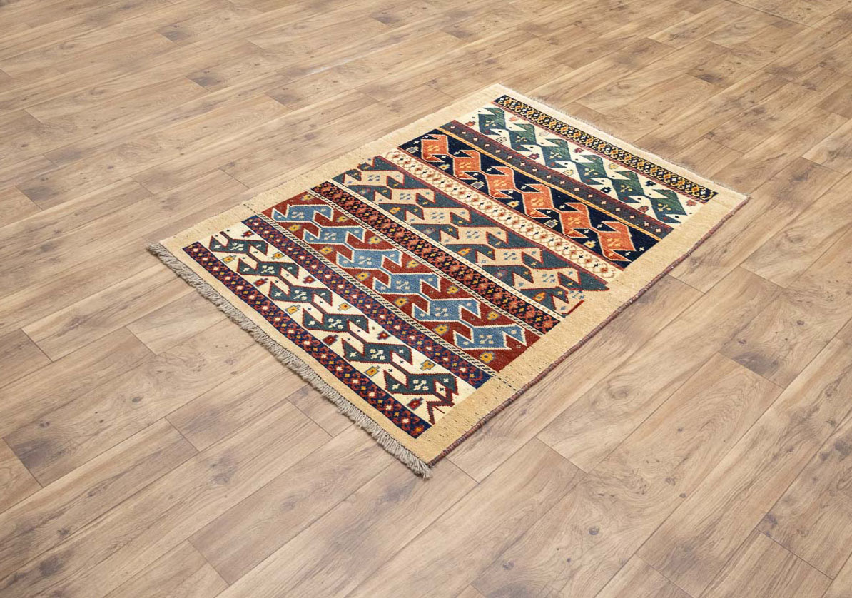 3'5x4'10 Hand Knotted Tribal Striped Oriental Wool Rug - Image 4