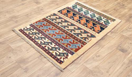 3'5x4'10 Hand Knotted Tribal Striped Oriental Wool Rug