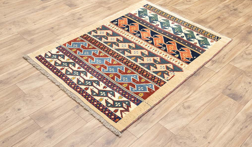 3'5x4'10 Hand Knotted Tribal Striped Oriental Wool Rug - Image 3