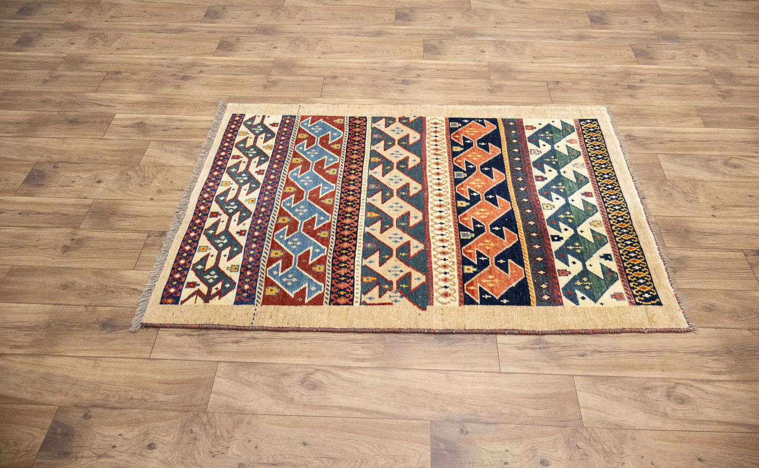 3'5x4'10 Hand Knotted Tribal Striped Oriental Wool Rug - Image 5