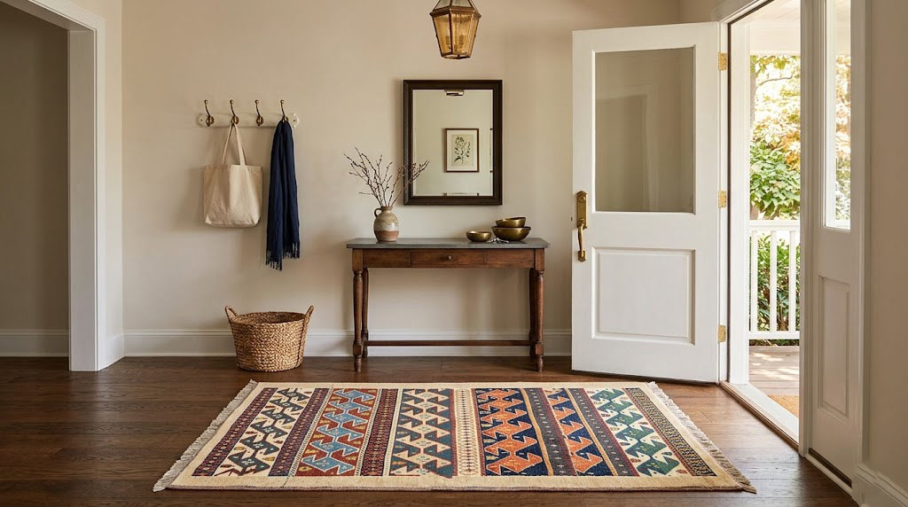 3'5x4'10 Hand Knotted Tribal Striped Oriental Wool Rug - Image 2