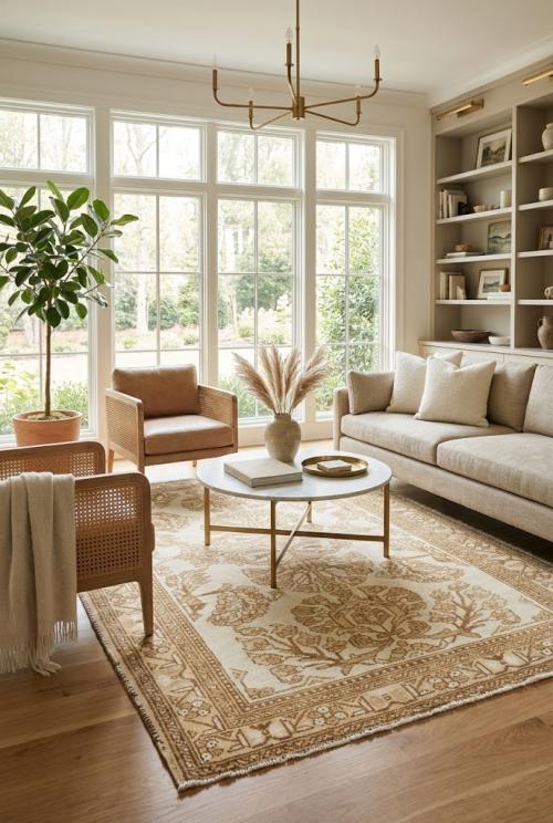 3'9x5'7 Hand Knotted Tribal Floral Oriental Wool Rug