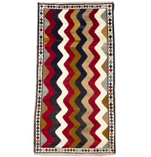 2'7x4'10 Hand Knotted Tribal Striped Oriental Wool Rug