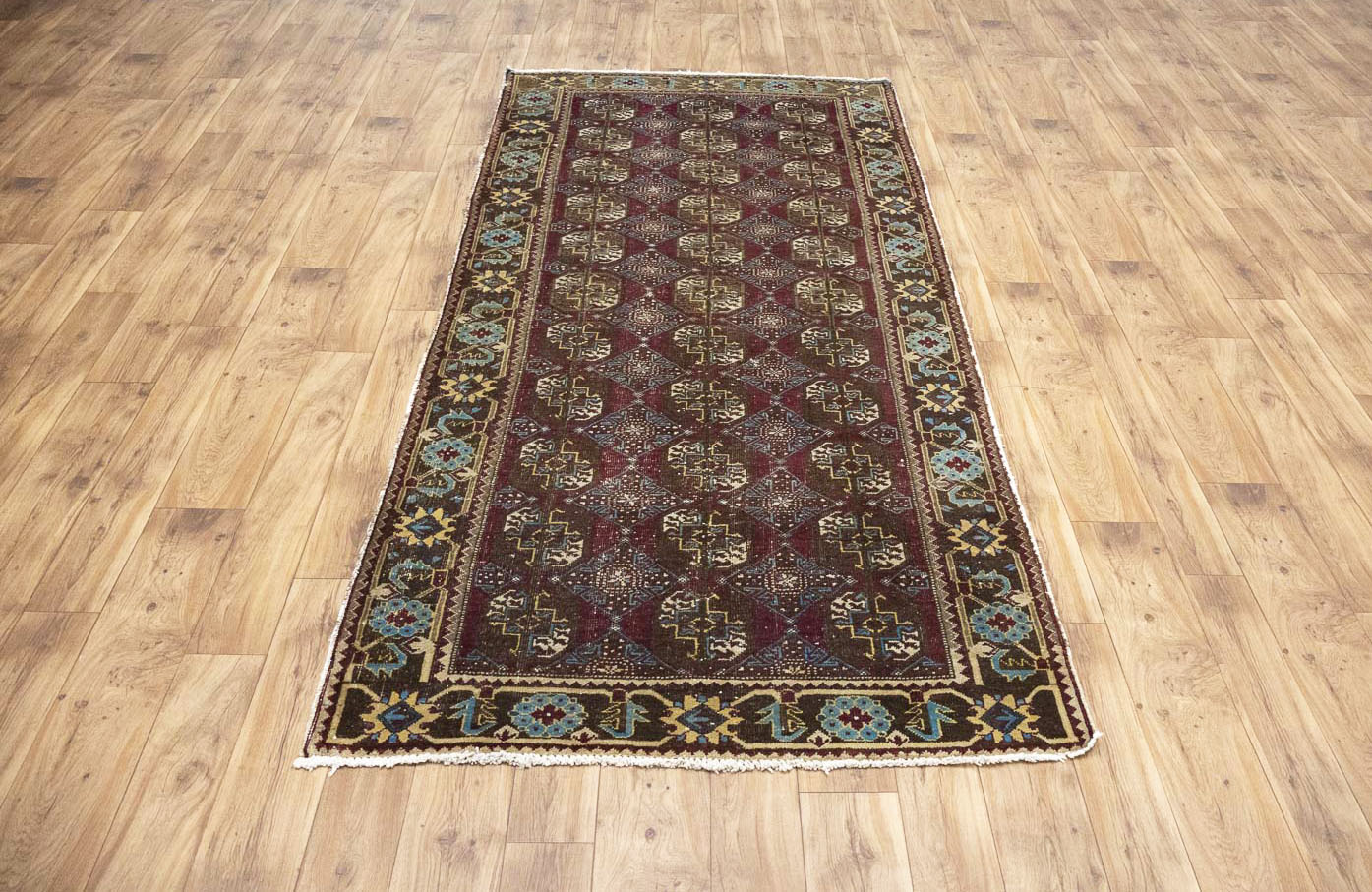4'4x9'3 Hand Knotted Tribal Floral Oriental Wool Runner Rug - Image 6