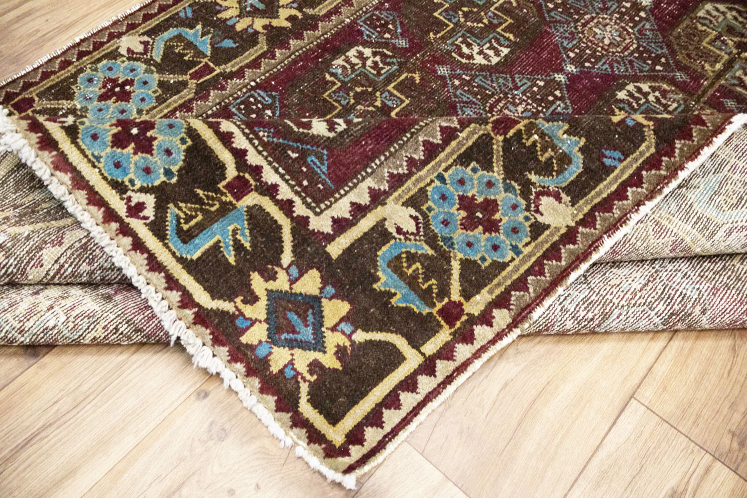 4'4x9'3 Hand Knotted Tribal Floral Oriental Wool Runner Rug - Image 15