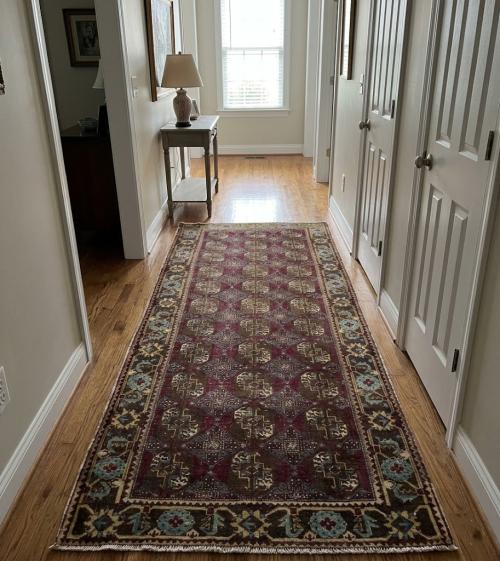 4'4x9'3 Hand Knotted Tribal Floral Oriental Wool Runner Rug