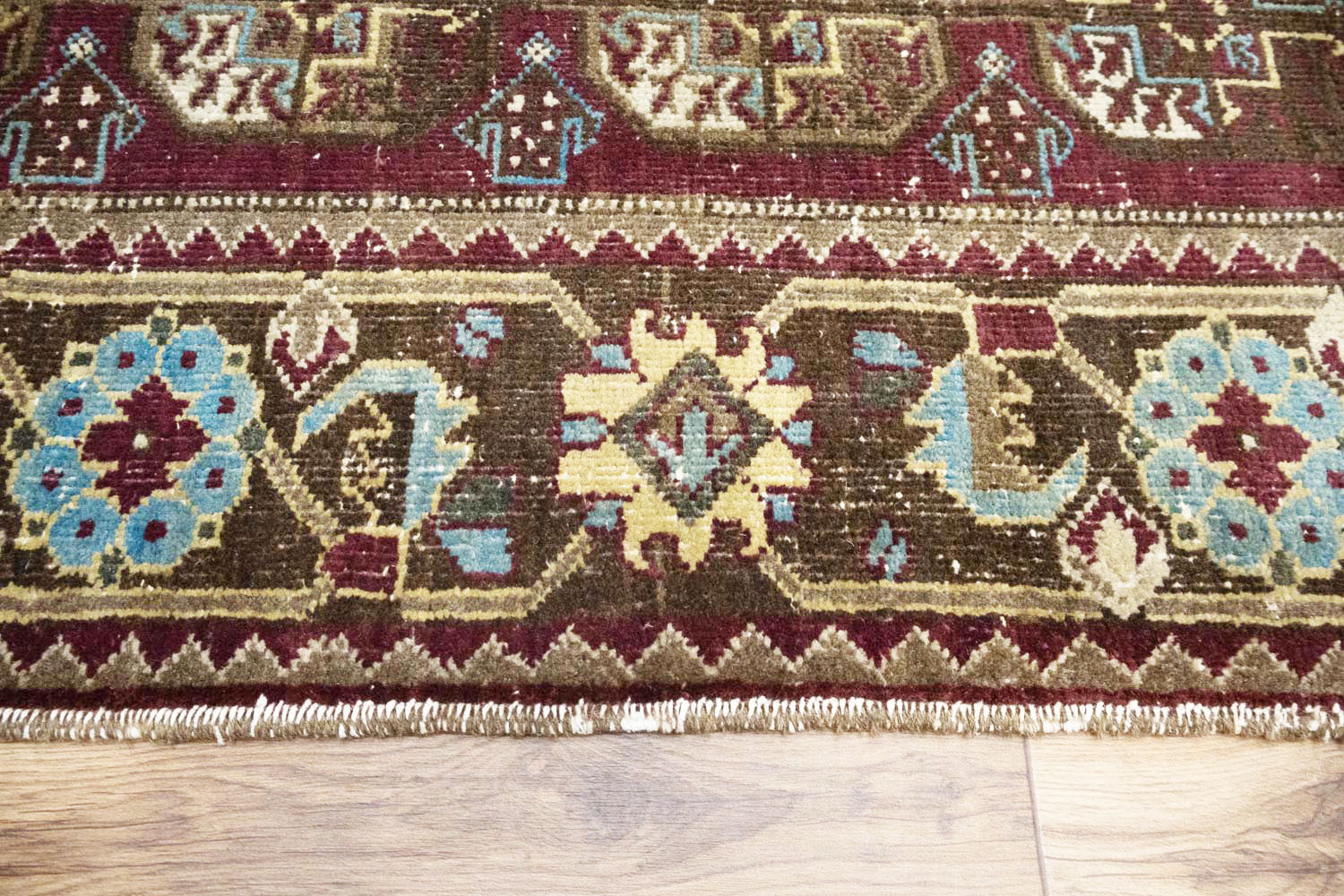 4'4x9'3 Hand Knotted Tribal Floral Oriental Wool Runner Rug - Image 10