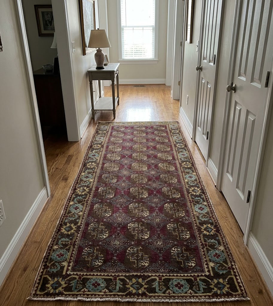 4'4x9'3 Hand Knotted Tribal Floral Oriental Wool Runner Rug - Image 2