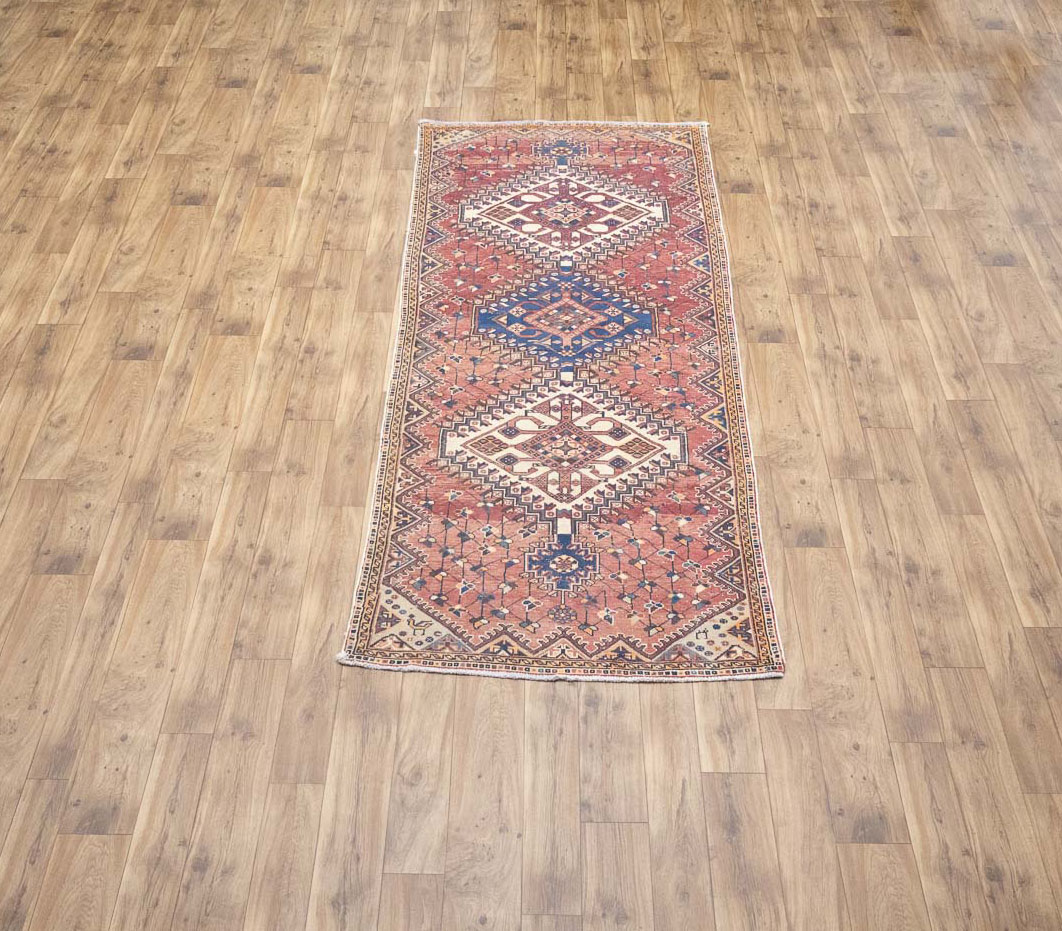 3'10x9'3 Hand Knotted Tribal Geometric Oriental Wool Runner Rug - Image 3