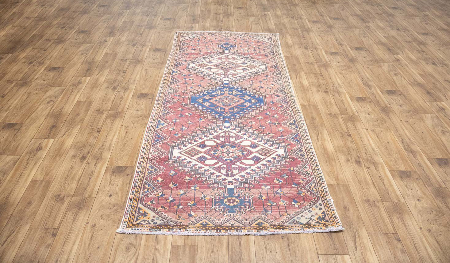 3'10x9'3 Hand Knotted Tribal Geometric Oriental Wool Runner Rug - Image 14