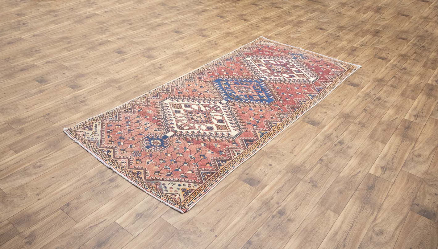 3'10x9'3 Hand Knotted Tribal Geometric Oriental Wool Runner Rug - Image 4