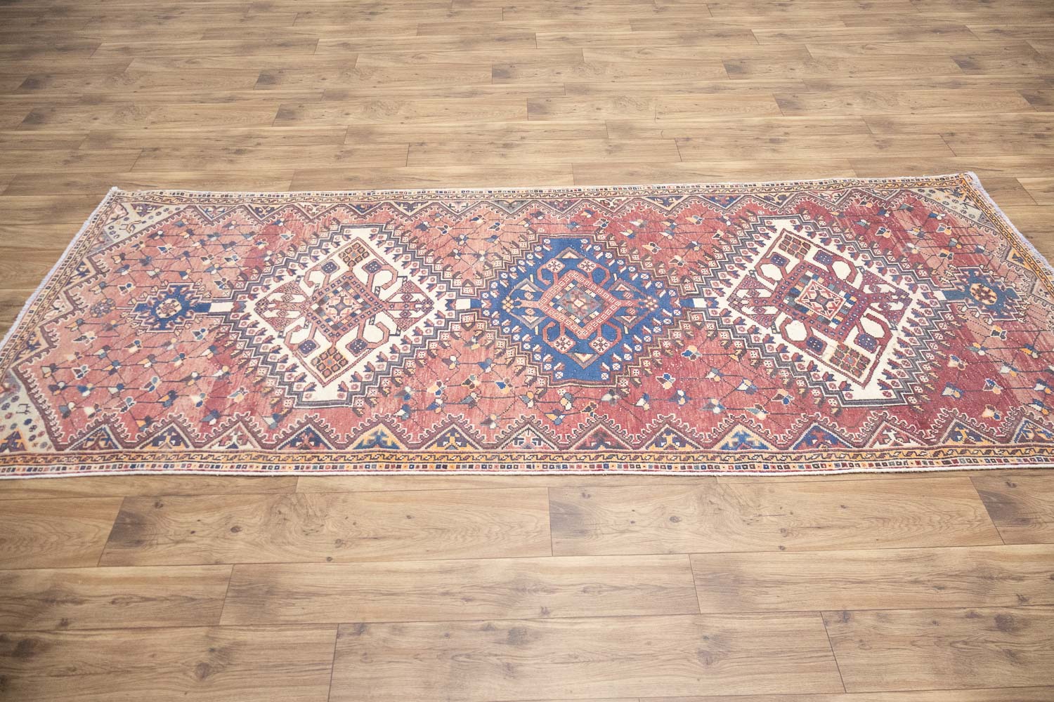 3'10x9'3 Hand Knotted Tribal Geometric Oriental Wool Runner Rug - Image 5