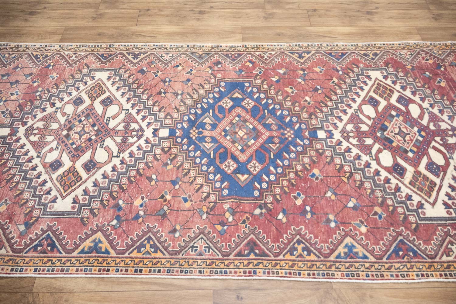 3'10x9'3 Hand Knotted Tribal Geometric Oriental Wool Runner Rug - Image 6