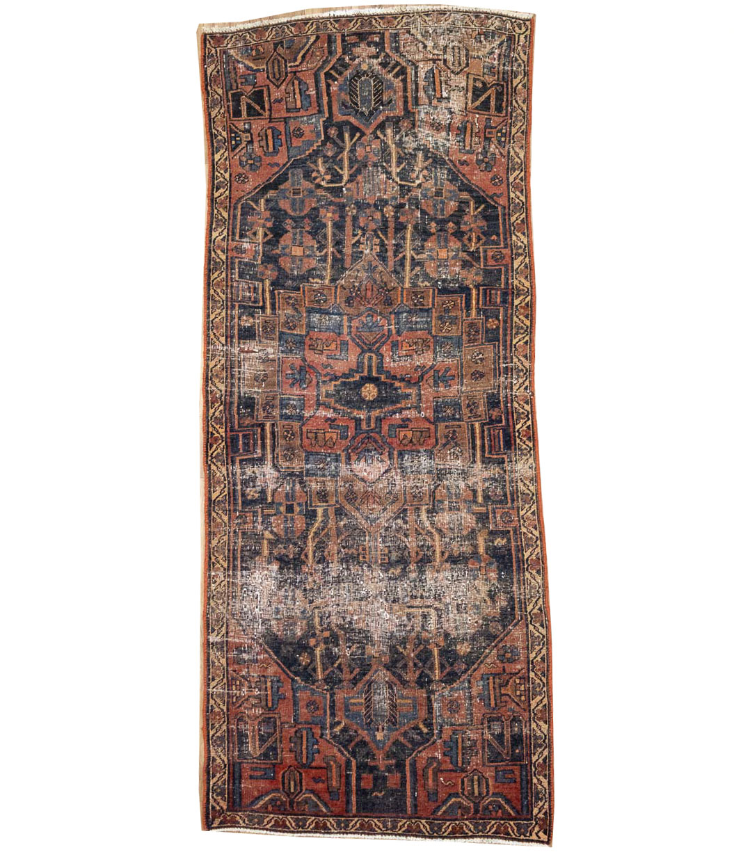3'2x7'8 Hand Knotted Tribal Floral Oriental Wool Runner Rug