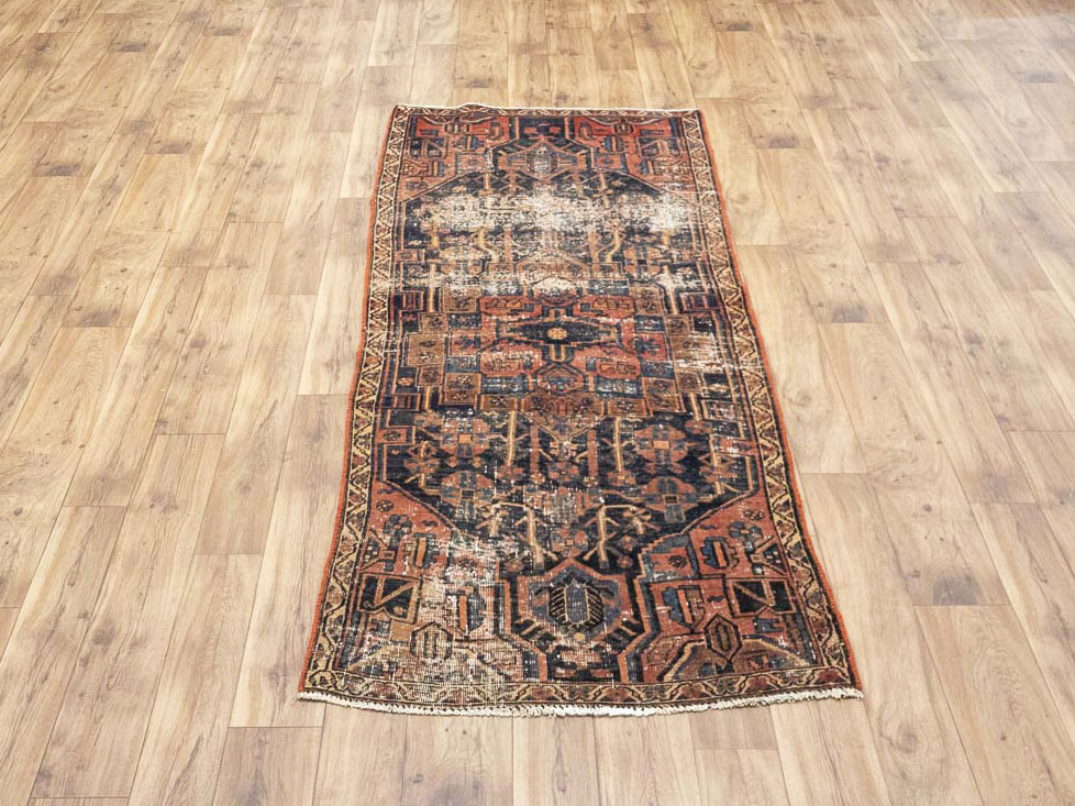 3'2x7'8 Hand Knotted Tribal Floral Oriental Wool Runner Rug - Image 3