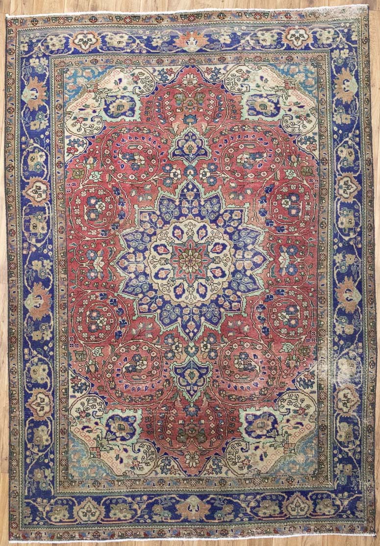 6'9x9'9 Hand Knotted Floral Traditional Oriental Wool Rug