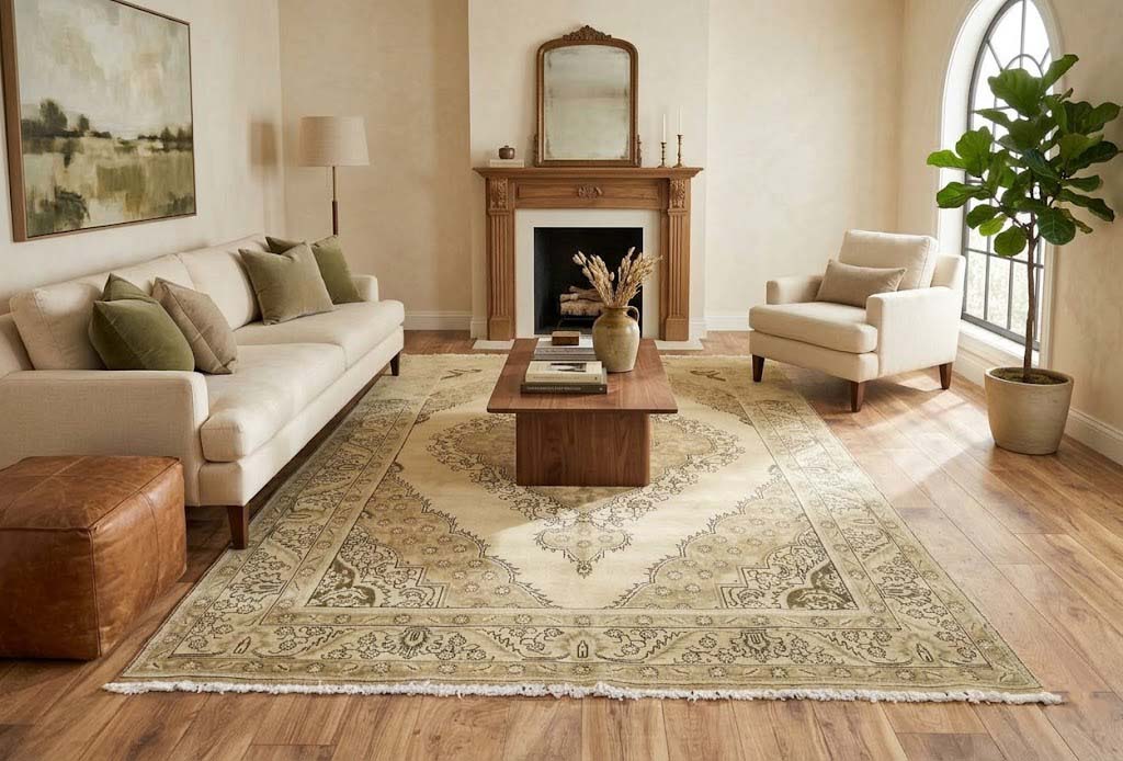 6'3x9'10 Hand Knotted Floral Traditional Oriental Wool Rug - Image 2