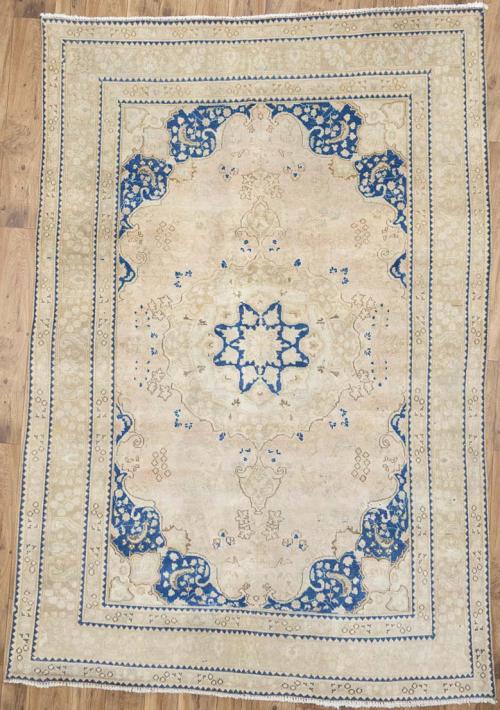 6'3x9'3 Hand Knotted Cream Floral Classic Oriental Wool Rug