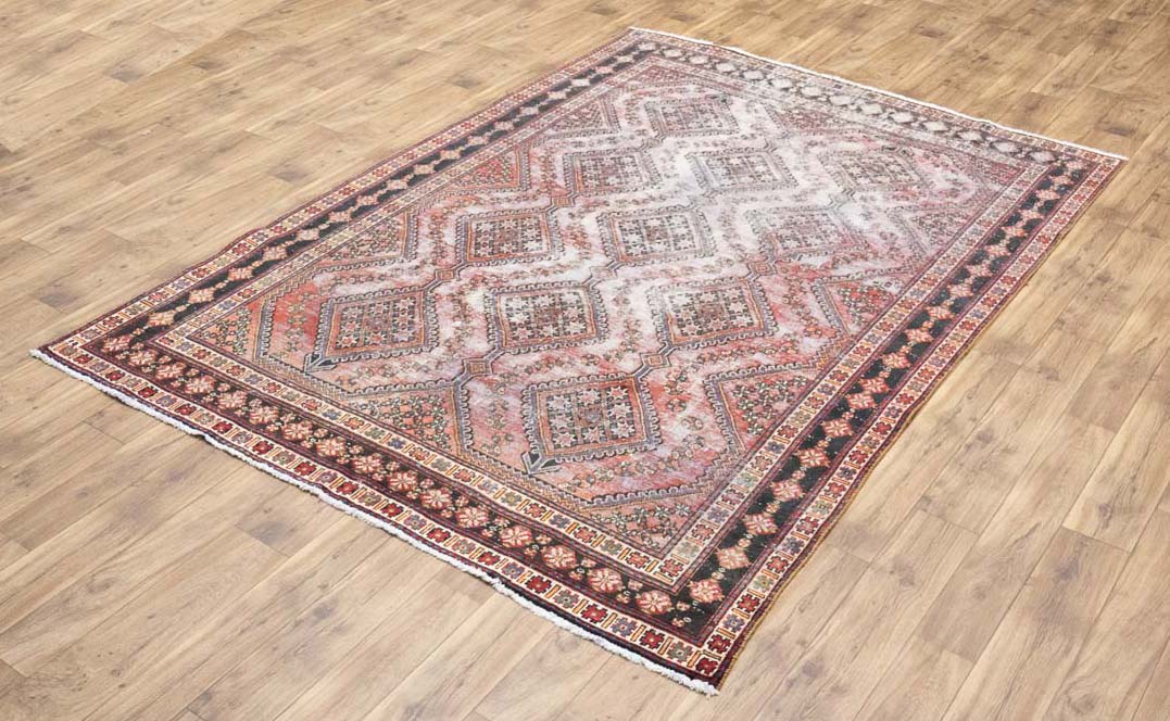 6'9x9'3 Hand Knotted Geometric Tribal Oriental Wool Rug - Image 2