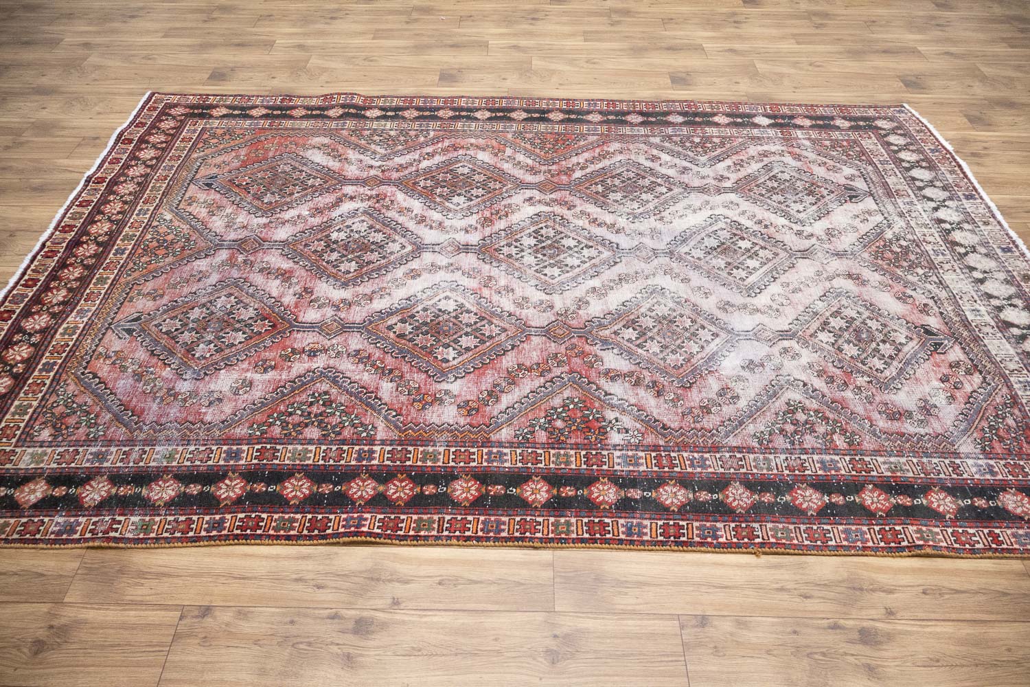 6'9x9'3 Hand Knotted Geometric Tribal Oriental Wool Rug - Image 3
