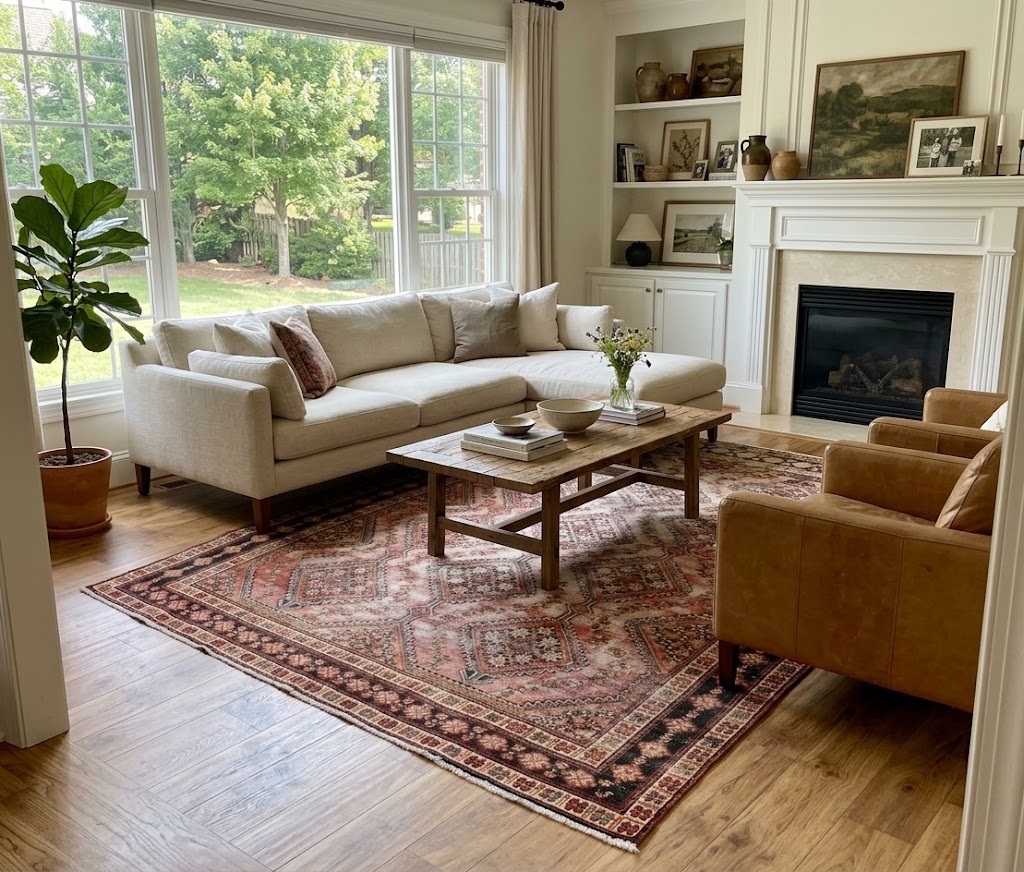 6'9x9'3 Hand Knotted Geometric Tribal Oriental Wool Rug - Image 2