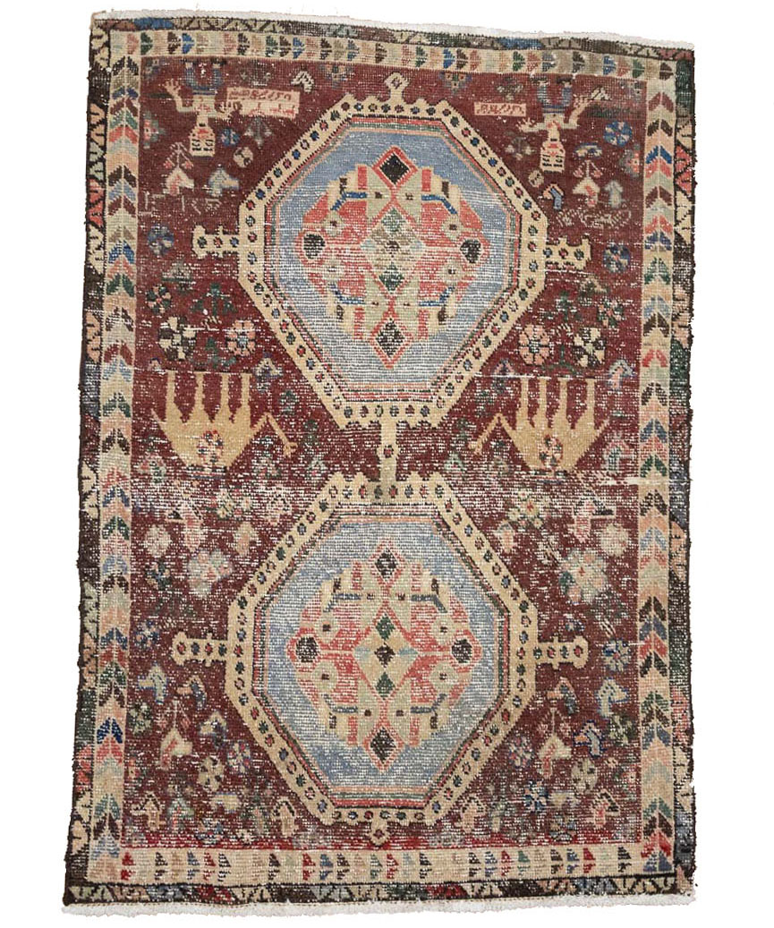 3'4x4'9 Hand Knotted Pictorial Tribal Oriental Wool Rug - Image 1