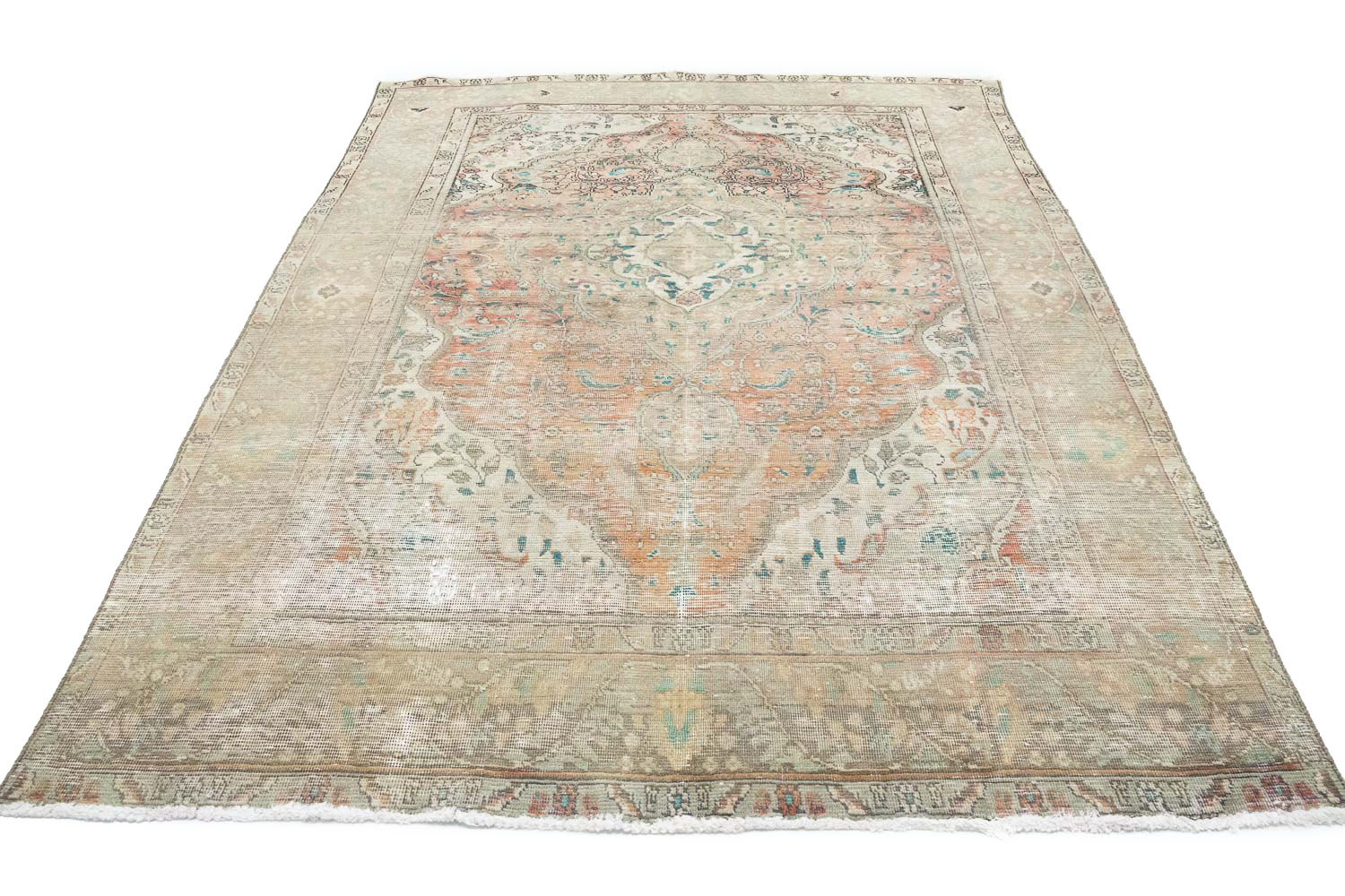 6'2-6'7 x 9'0 Muted Hand Knotted Distressed Persian Rug