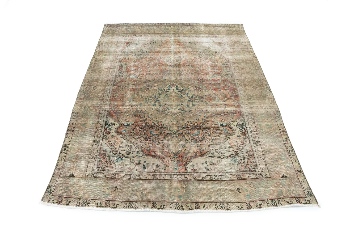 6'2-6'7 x 9'0 Muted Hand Knotted Distressed Persian Rug - Image 3