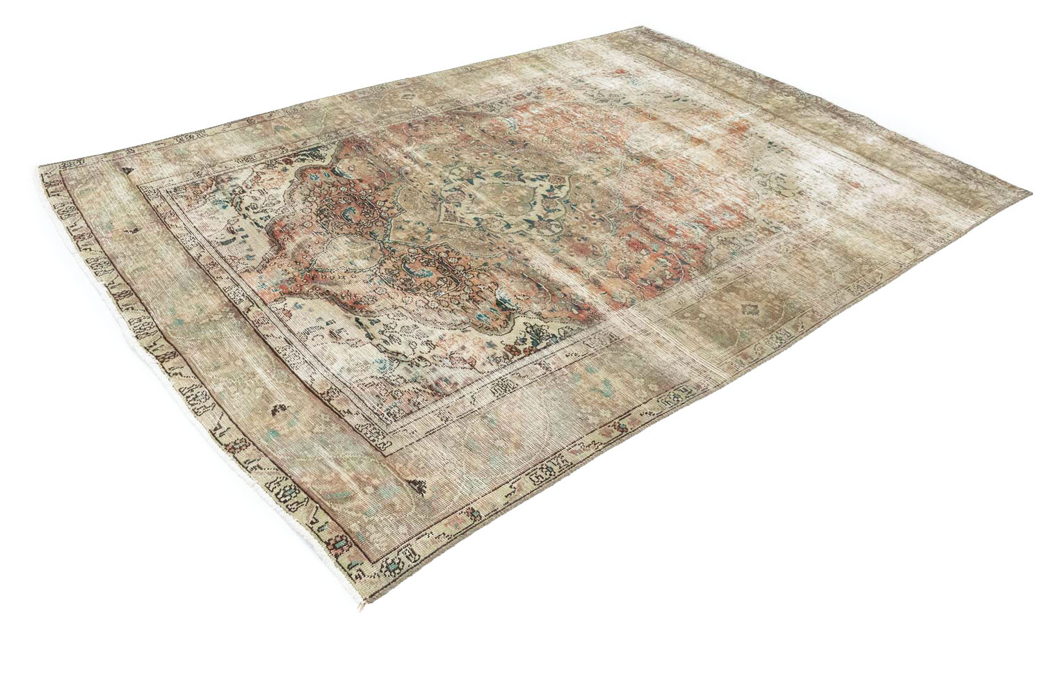 6'2-6'7 x 9'0 Muted Hand Knotted Distressed Persian Rug - Image 4