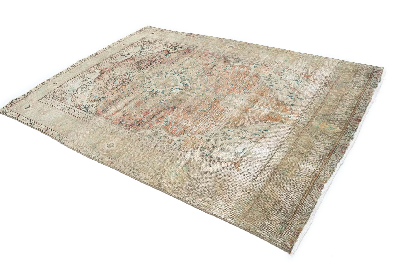 6'2-6'7 x 9'0 Muted Hand Knotted Distressed Persian Rug - Image 5