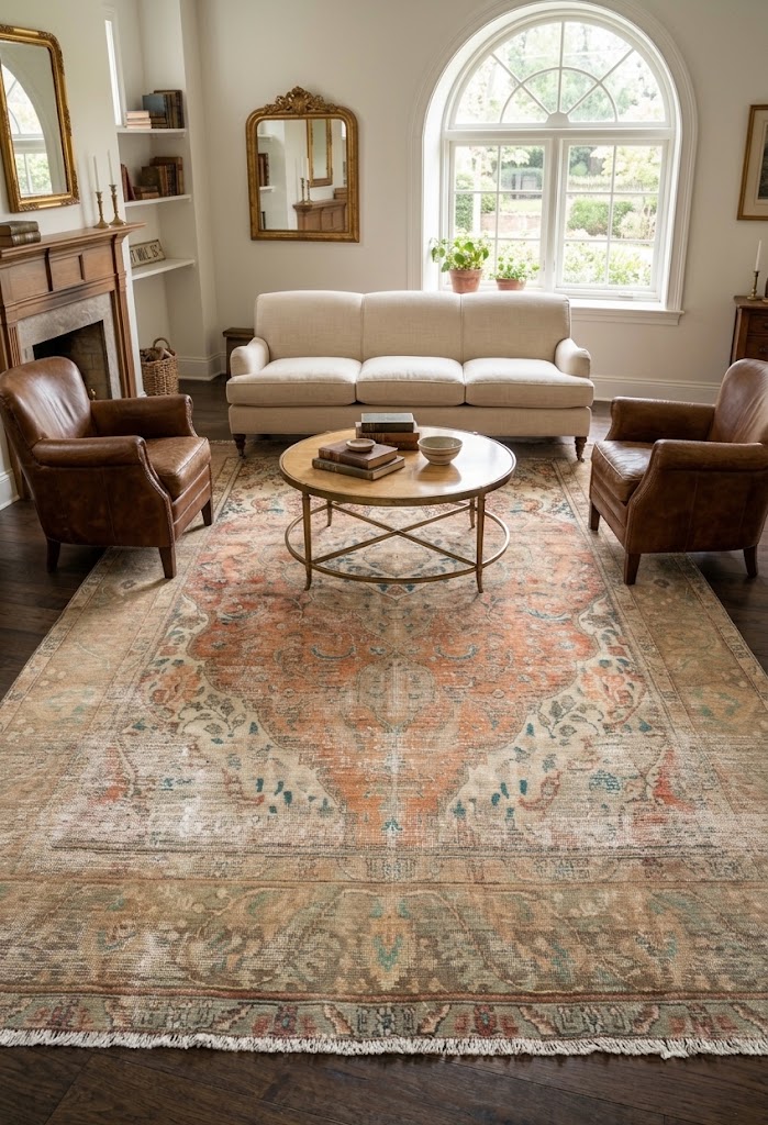 6'2-6'7 x 9'0 Muted Hand Knotted Distressed Persian Rug - Image 2