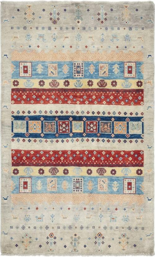 3'2x5'2 Hand Knotted Tribal Striped Wool Oriental Rug