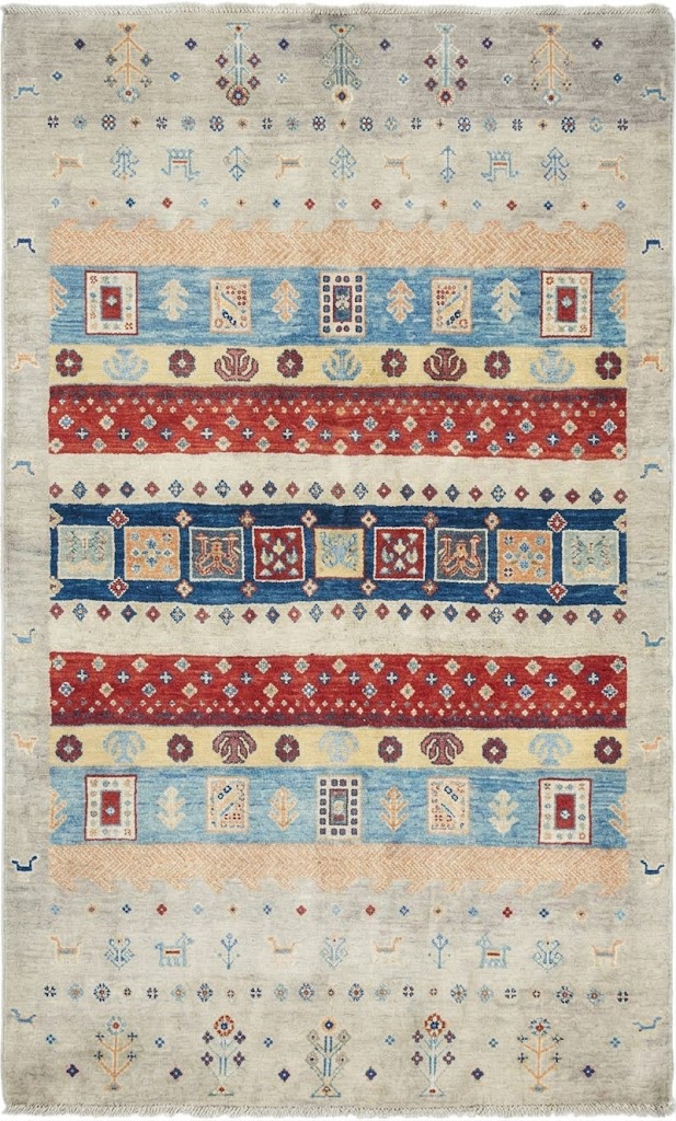 3'2x5'2 Hand Knotted Tribal Striped Wool Oriental Rug - Image 1