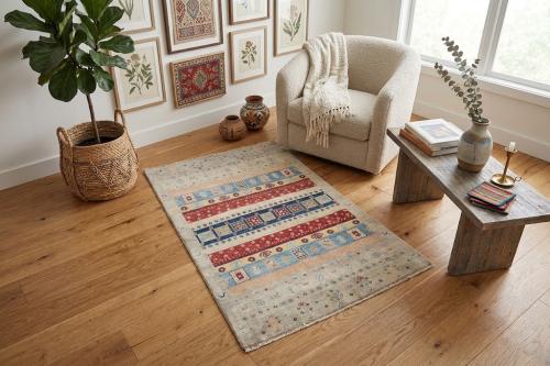 3'2x5'2 Hand Knotted Tribal Striped Wool Oriental Rug