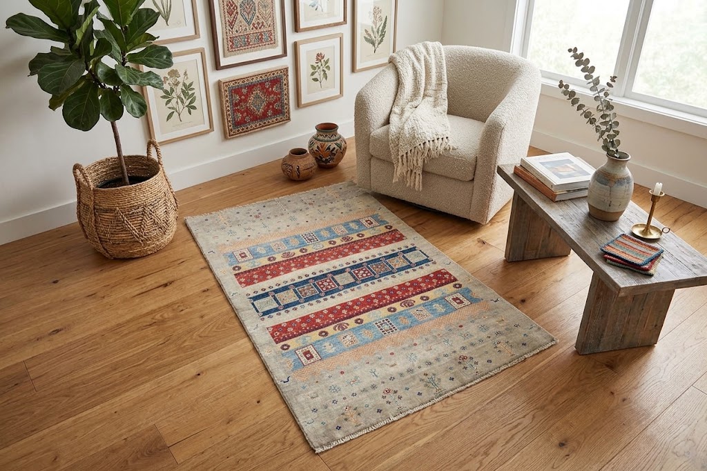 3'2x5'2 Hand Knotted Tribal Striped Wool Oriental Rug - Image 2