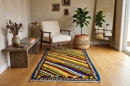 3'2x5'1 Hand Knotted Tribal Striped Wool Oriental Rug