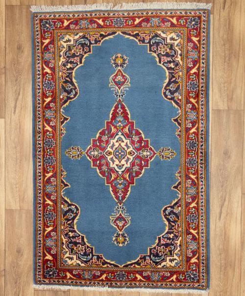 2'7 x 4'1 Hand Knotted Kashan Floral Persian Wool Rug