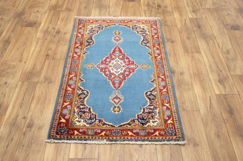 2'7 x 4'1 Hand Knotted Kashan Floral Persian Wool Rug