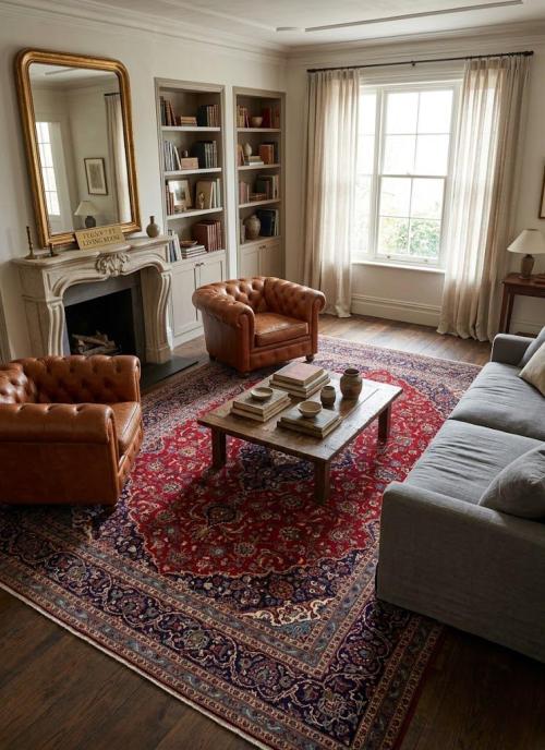 Vintage Red Traditional 9'7X13'6 Kashan Persian Rug