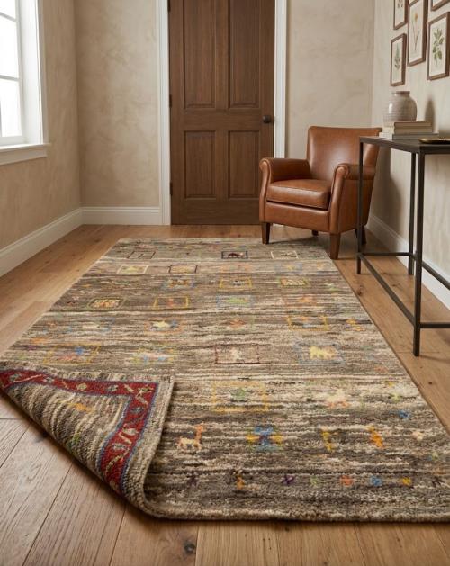 Brown Tribal Pictorial 2'8X4'1 Gabbeh Persian Rug