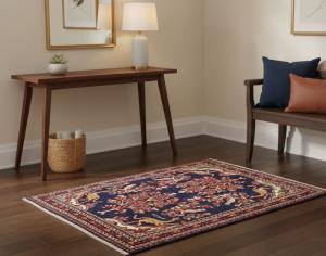 Vintage Purple Navy Floral 2X3 Kashan Persian Rug