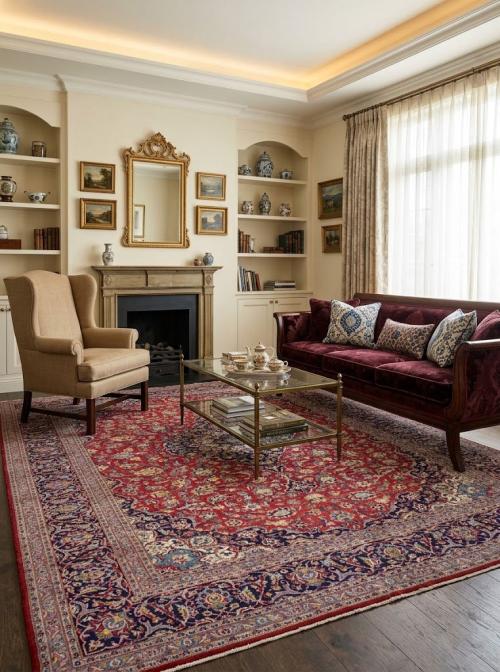 9'8 x 13'3 Hand Knotted Kashan Floral Persian Wool Rug