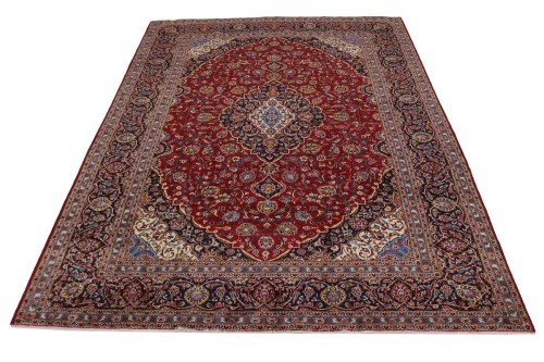 Vintage Red Traditional 10' x 14' Kashan Persian Rug