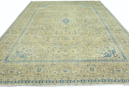 Antique Muted Tan Floral 10X13 Distressed Vintage Oriental Rug