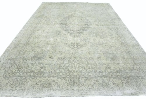 Antique Muted Beige Floral 9'5X12'5 Distressed Vintage Oriental Rug